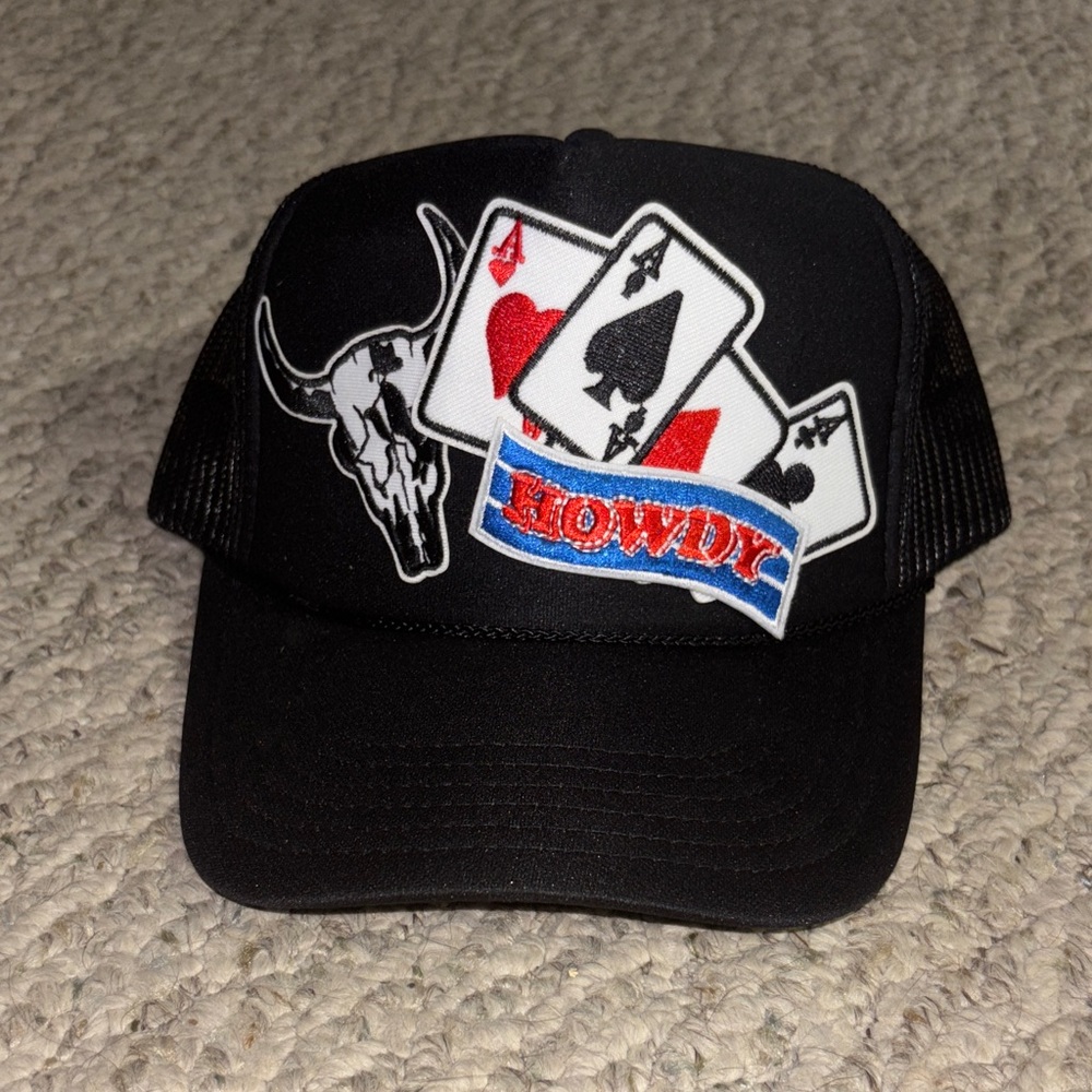 OTTO Black Trucker Hat with Cards and Bull Design